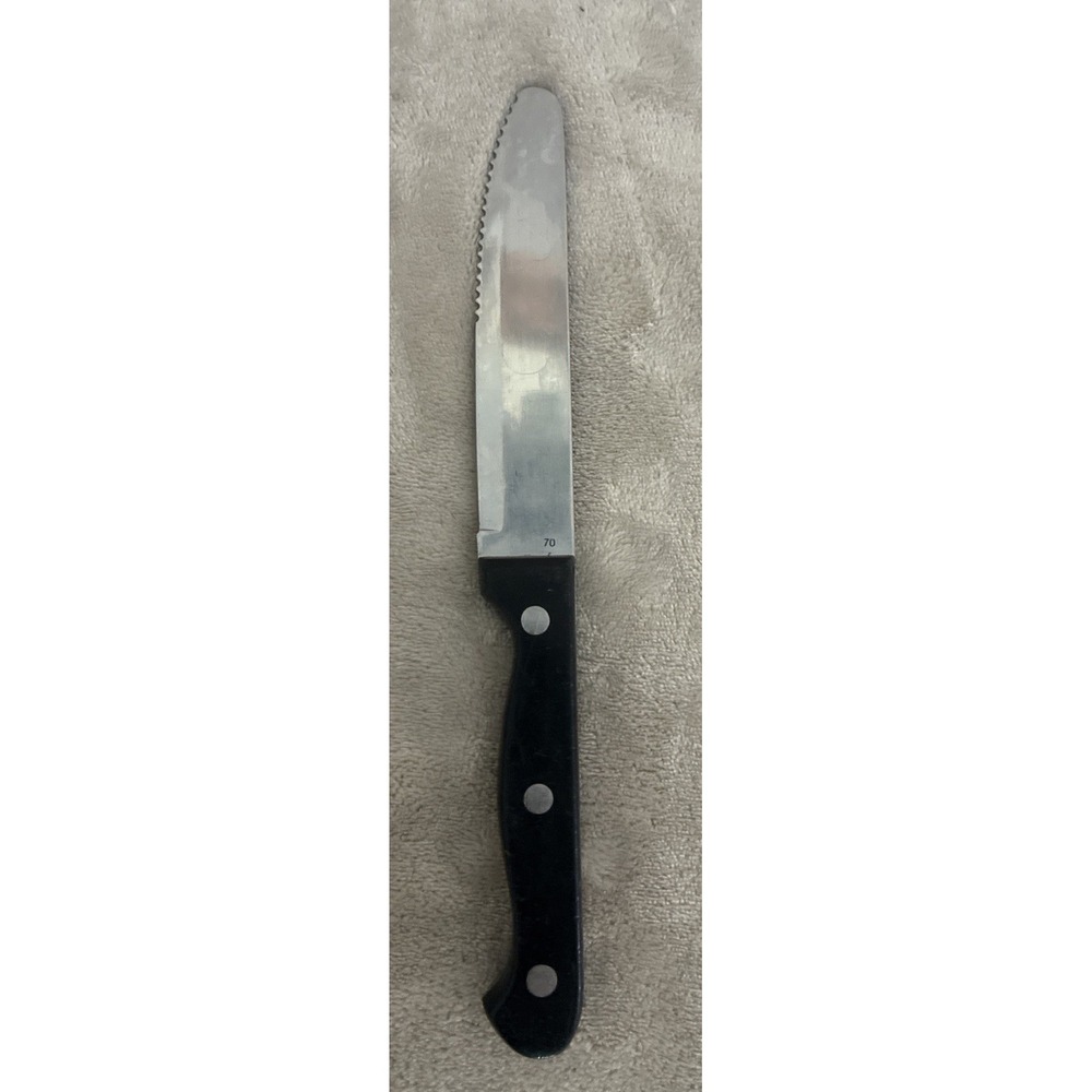 Vintage Steak Knife Serrated Black Handle Stainless Steel Mark 70 9.5"